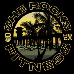 SHE ROCKS - HB PIER SUNSET - UNISEX (OVERSIZED) T-SHIRT - BLACK - TJS1QF Design