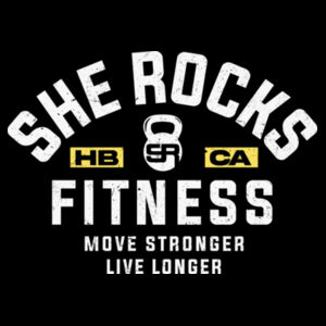 SHE ROCKS - MOVE STRONGER LIVE LONGER - WOMEN'S FITTED T-SHIRT - BLACK - E14ZU2 Design