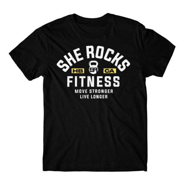 SHE ROCKS - MOVE STRONGER LIVE LONGER - UNISEX (OVERSIZED) T-SHIRT - BLACK - V1X8EZ Thumbnail