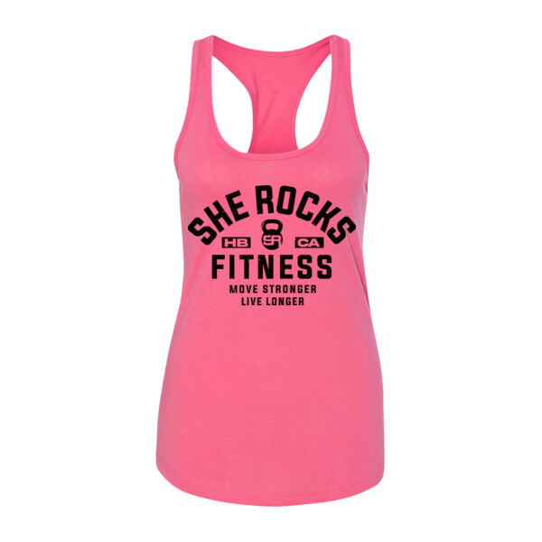 SHE ROCKS - MOVE STRONGER LIVE LONGER - WOMEN'S FITTED TANK TOP - HOT PINK - $8NH1VK$ Thumbnail