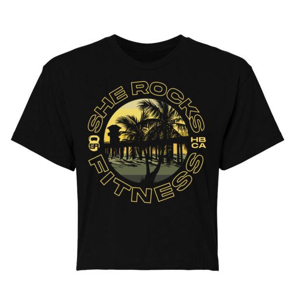 SHE ROCKS - HB PIER SUNSET - WOMEN'S CROPPED T-SHIRT - BLACK - $BVANX3$ Thumbnail