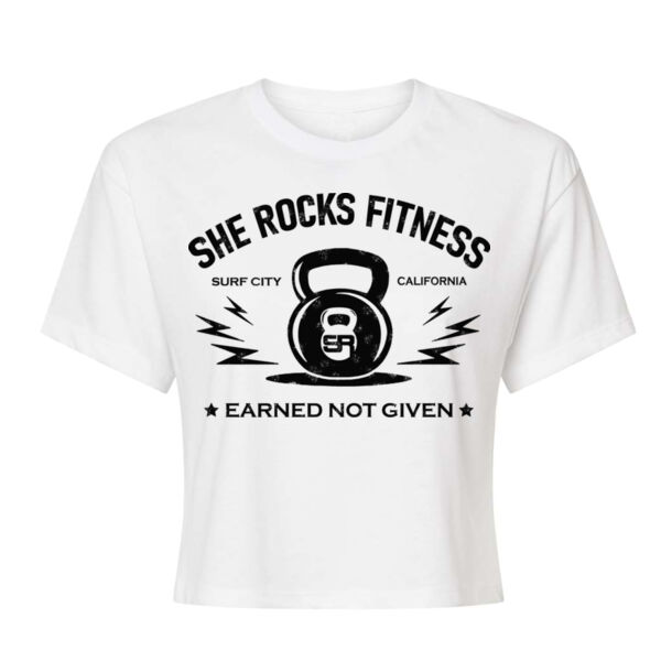 SHE ROCKS - EARNED NOT GIVEN - WOMEN'S CROPPED T-SHIRT - WHITE - $RSH148$ Thumbnail