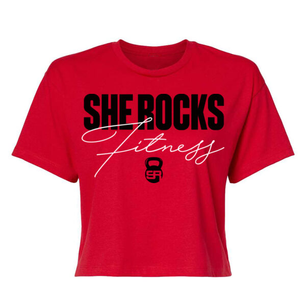 SHE ROCKS - BLOCK SCRIPT - WOMEN'S CROPPED T-SHIRT - LIGHT GRAY HEATHER - $WPSYDK$ Thumbnail