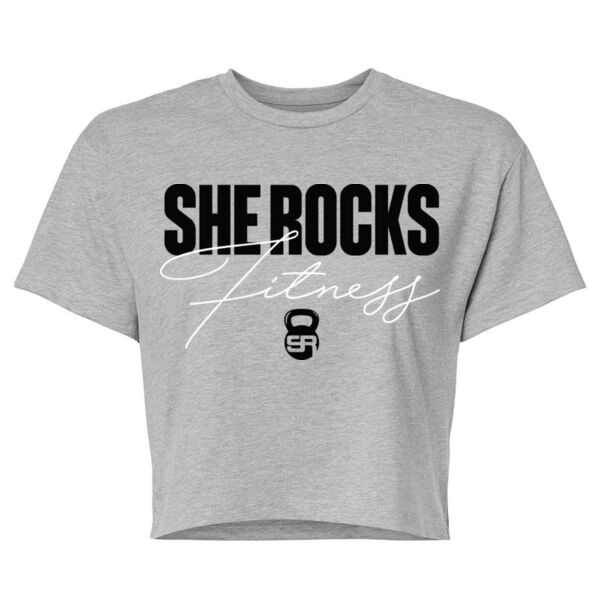SHE ROCKS - BLOCK SCRIPT - WOMEN'S CROPPED T-SHIRT - LIGHT GRAY HEATHER - $WPSYDK$ Thumbnail
