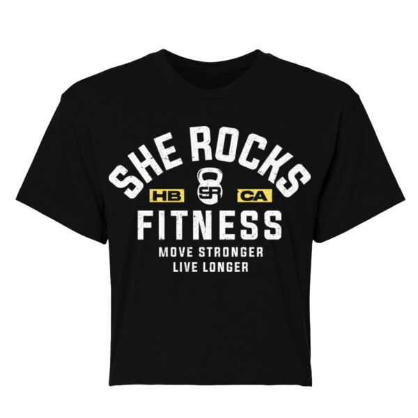 SHE ROCKS - MOVE STRONGER LIVE LONGER - WOMEN'S CROPPED T-SHIRT - BLACK - $4MF72P$ Thumbnail