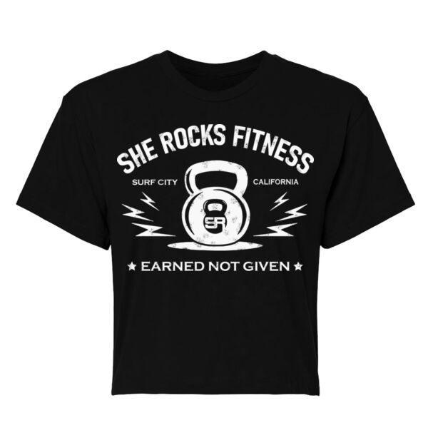 SHE ROCKS - EARNED NOT GIVEN - WOMEN'S CROPPED T-SHIRT - BLACK - $8C153E$ Thumbnail