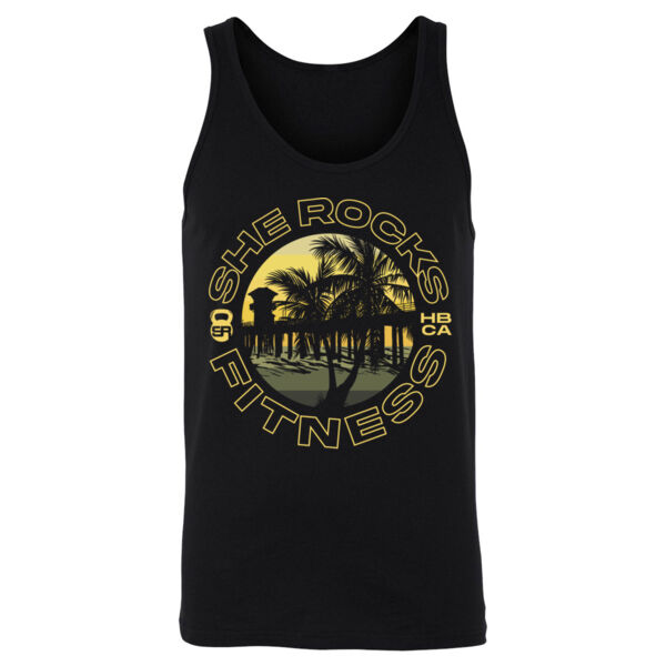 SHE ROCKS - HB PIER SUNSET - UNISEX (OVERSIZED) TANK TOP - BLACK - TACSEH Thumbnail