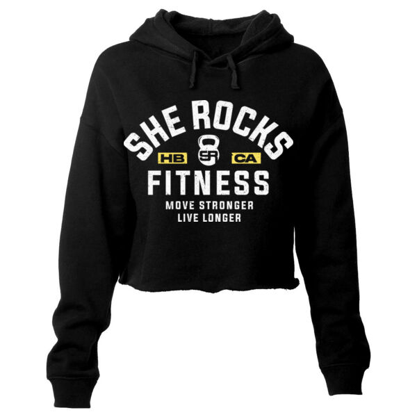SHE ROCKS - MOVE STRONGER LIVE LONGER - WOMEN'S CROPPED HOODIE - BLACK - $4MF72P$ Thumbnail