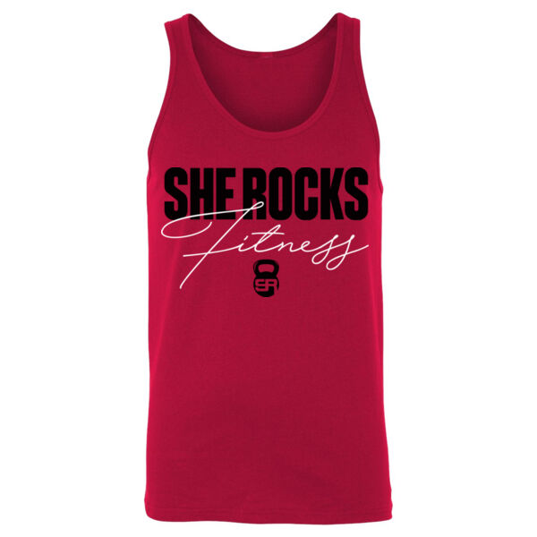 SHE ROCKS - BLOCK SCRIPT - UNISEX (OVERSIZED) TANK TOP - RED - $YK8U47$ Thumbnail